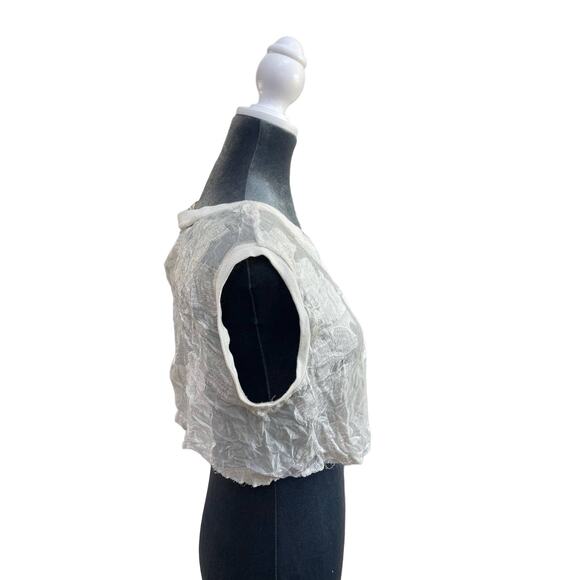 LOYD/FORD Palm Springs Sheer Ivory Cut Off Crop Top - Picture 2 of 9